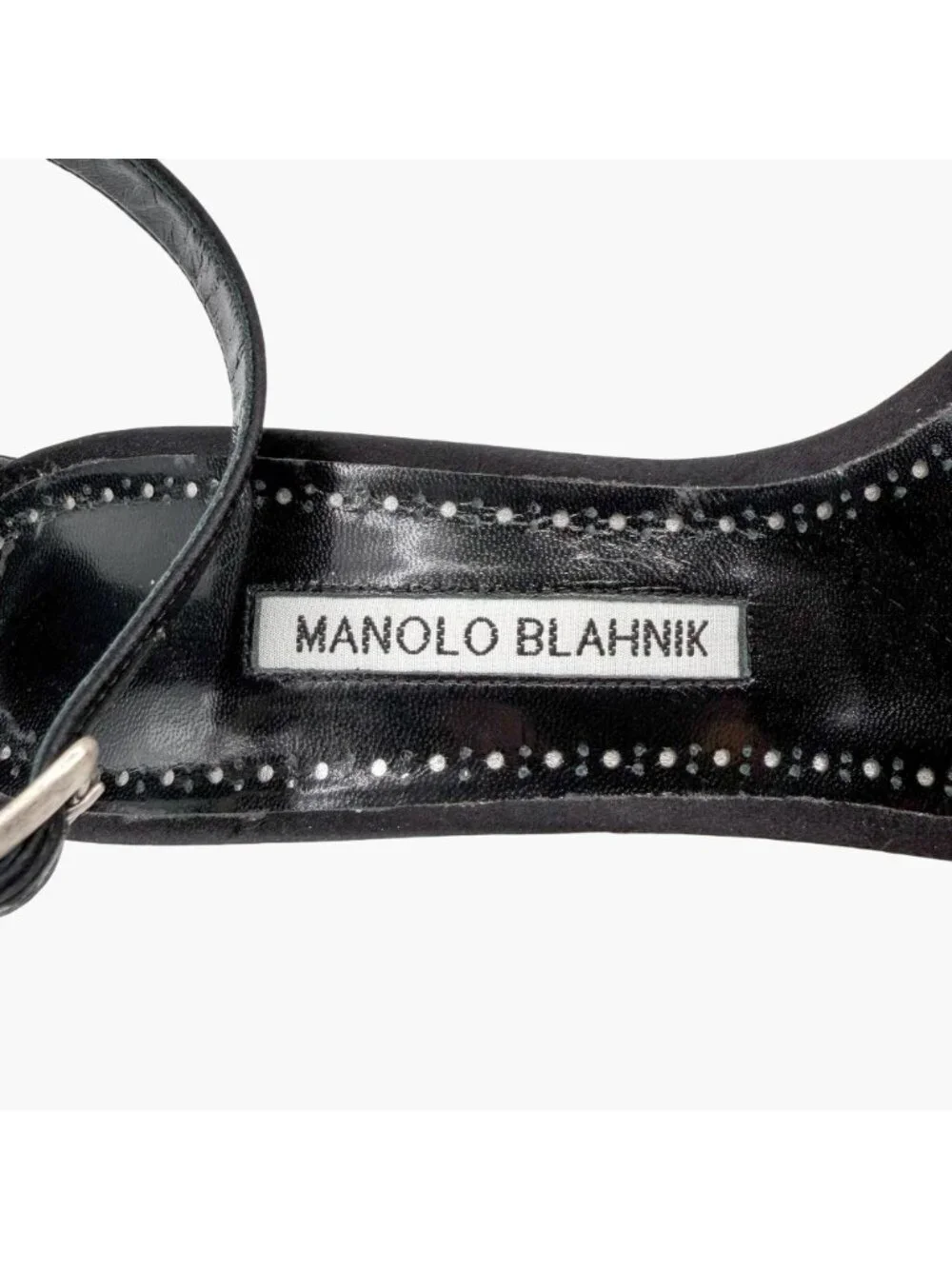 Manolo Blahnik Vinkaos Ruffle Bow Sandals Heels Black Satin Size 39 US 9 Women’s
